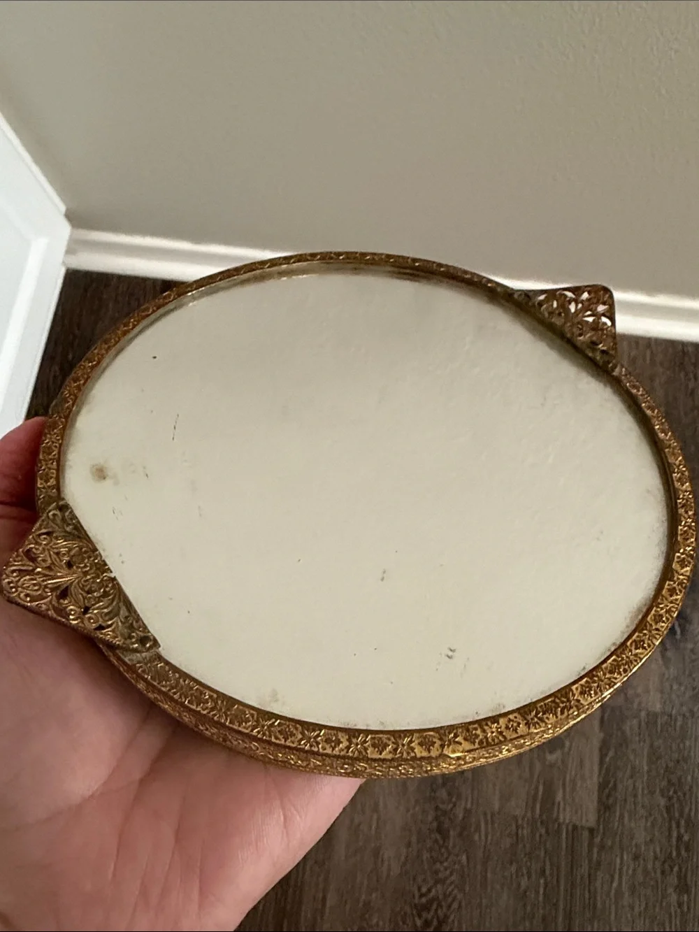 Lot of 2 Vintage Small Dresser Vanity Gold Frame Mirror Trays